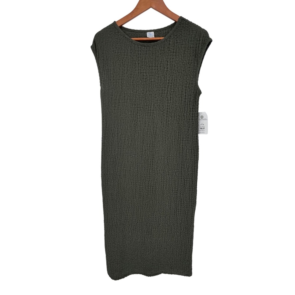 Textured Maternity Dress Women Large Olive Oak Sleeveless Midi Time and Tru